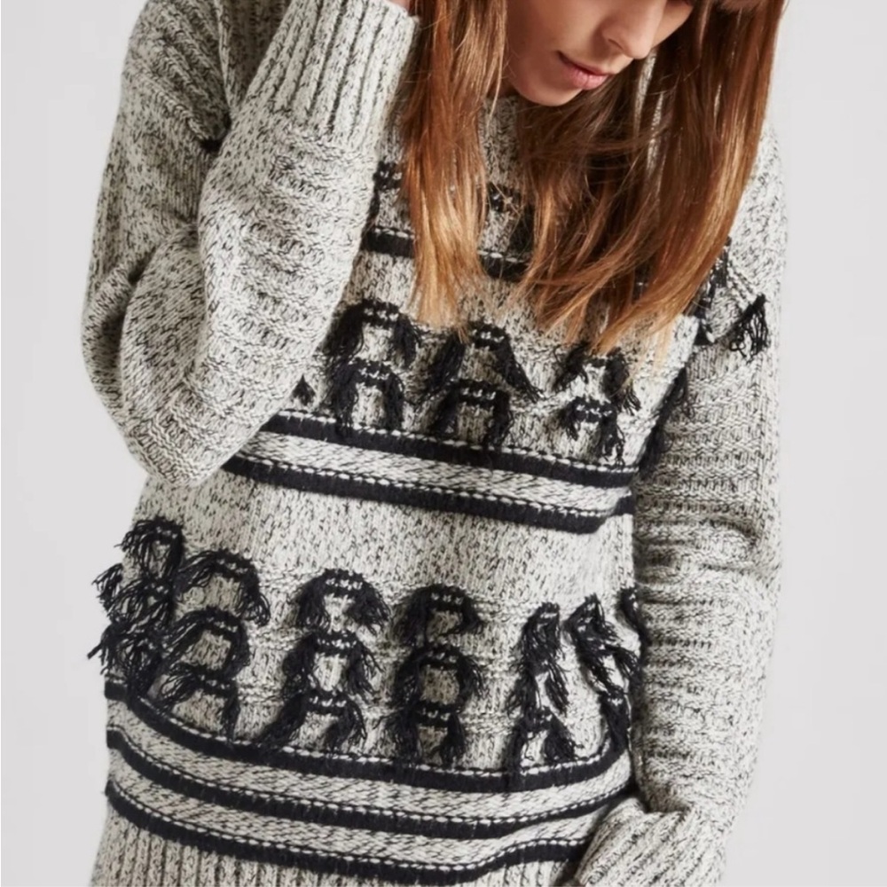 Current Elliott Jacquard Fringe‎ Wool Cashmere Knit Sweater
